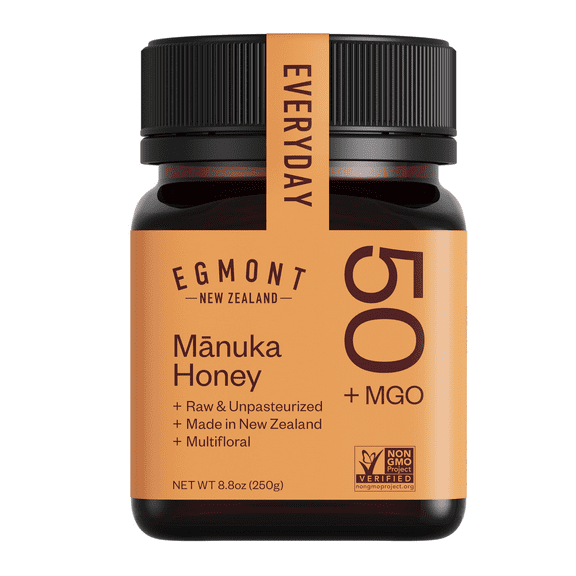 Egmont Raw Manuka Honey MGO 50+ - 100% Pure New Zealand Manuka Honey - Non-GMO - Certified MGO - 8.8oz (250 gram)