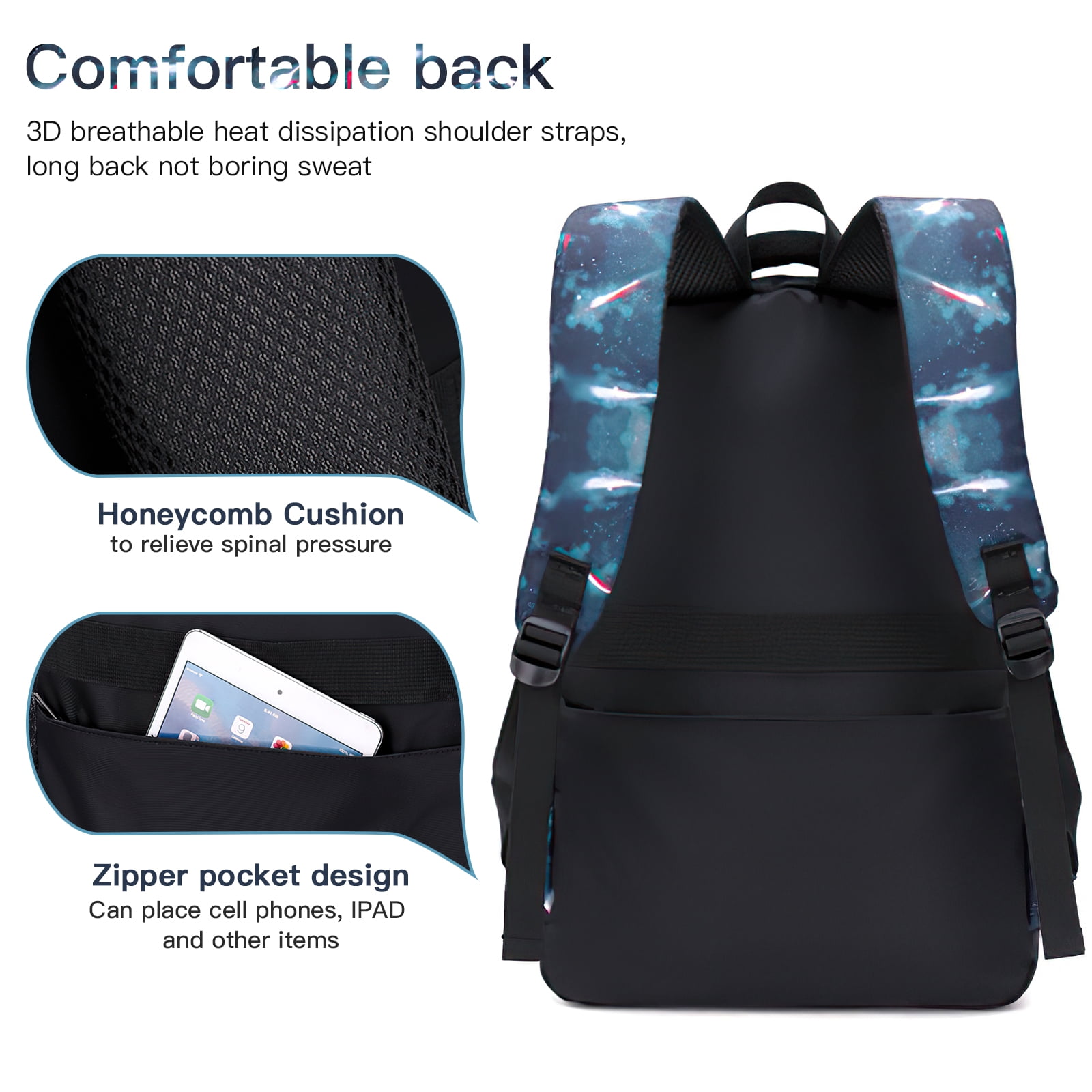 Kadyn 3 Piece School Backpack Sets with Lunch Bag and Pencil Bag, Book Bag for School, Dark Blue Kadyn 3 Piece School Backpack Sets with Lunch Bag and Pencil Bag, Book Bag for School, Dark Blue