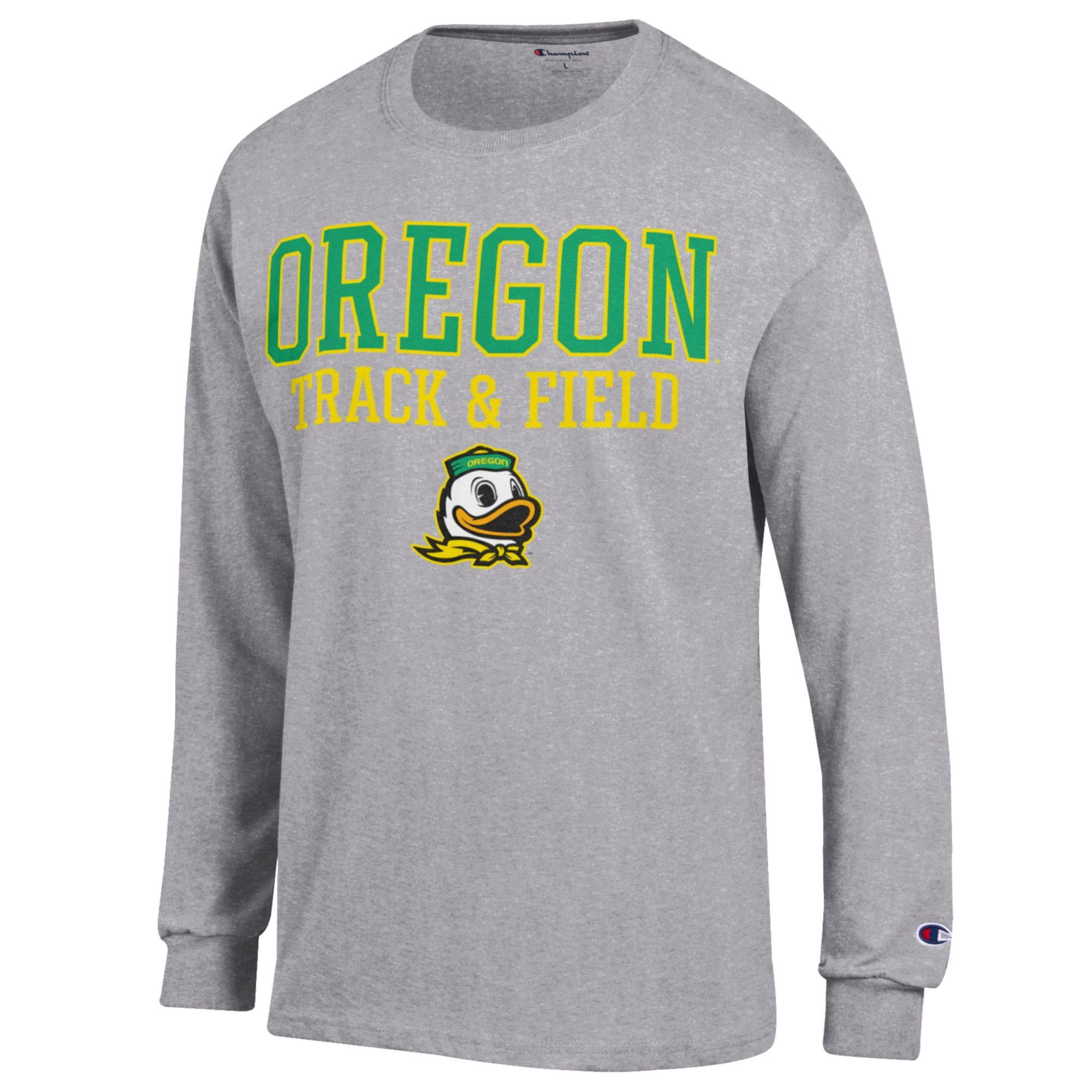 Men's Champion  Gray Oregon Ducks Track & Field Stack Long Sleeve T-Shirt