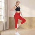 thumbnail image 6 of Oksale Tummy Control Capri Leggings for Women Plus Size Stretch High Waisted Yoga Pants Butt Lifting with Pocket Solid Color Fitness Capris Red XL, 6 of 11