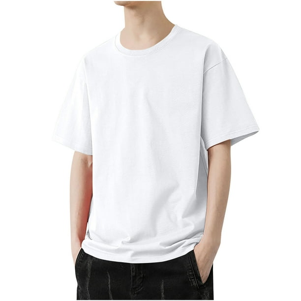 Playeras Elvqul de Hombre Playa Blanco Liso Manga Corta Algodón Cuello Redondo