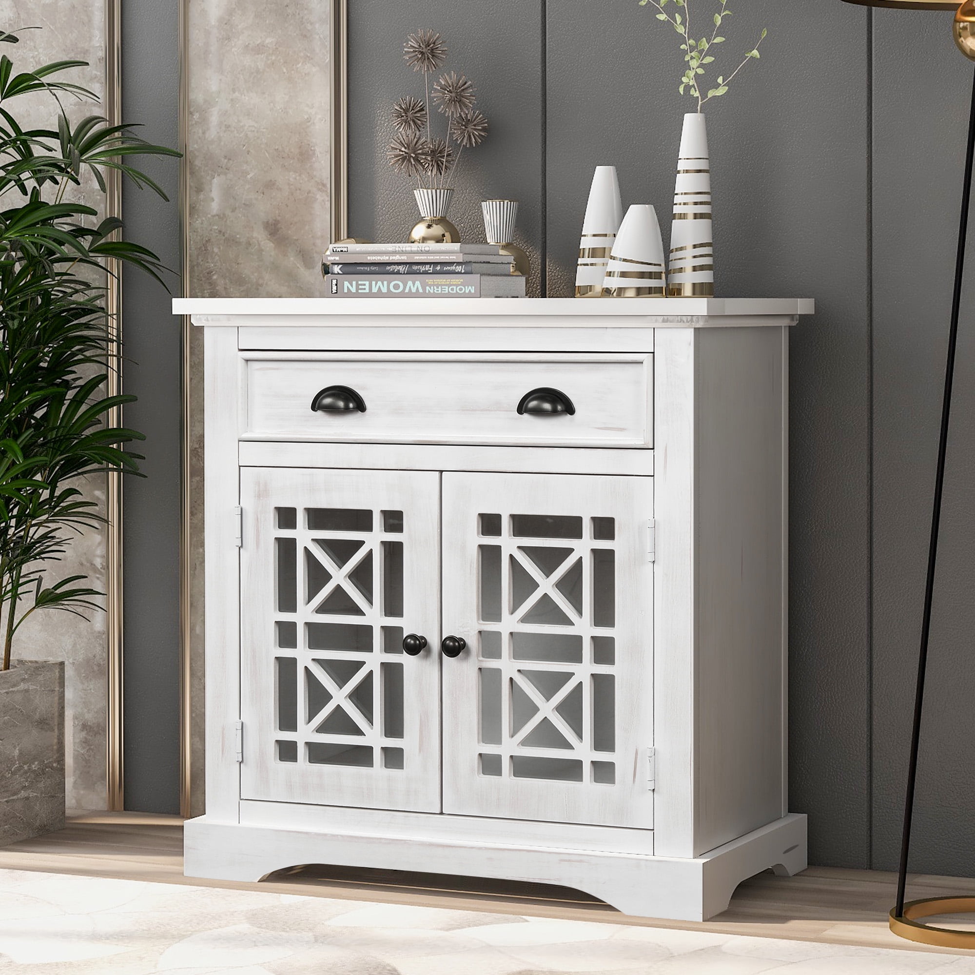 Bathroom Drawer Sideboard Dressers Chest of drawers white MDF 2 doors Kitchen Cabinet in Country House Style Bathroom Floor Storage Cabinet 