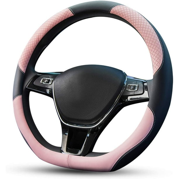 Funda deportiva para volante de coche en forma de D, de microfibra transpirable y piel sintética, antideslizante y protectora para el tipo D, 38 cm (15") de diámetro (rosa)