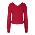 thumbnail image 4 of Qetyuw Cropped Sweater for Women Crochet Knit Long Sleeve V Neck Pullover Sweaters Solid Color Casual Chunky Jumpers, 4 of 6