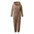 thumbnail image 4 of Iaqnaocc Pajamas Jumpsuit Fuzzy Fleece Hooded Rompers Furry Warm Winter Onesie Size 10-12 Pajamas Sherpa Cute Bear Ears Zip Up Sleepwear Khaki 5-6Years, 4 of 5