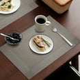 thumbnail image 3 of Howarmer Vinyl Woven Placemats for Dining Table, 12x18 Inch Rectangle Washable PVC Placemats Anti-Slip Heat Resistant Kitchen Table Mats Easy to Clean, Quick Drying - Set of 4, Silver Gray, 3 of 6
