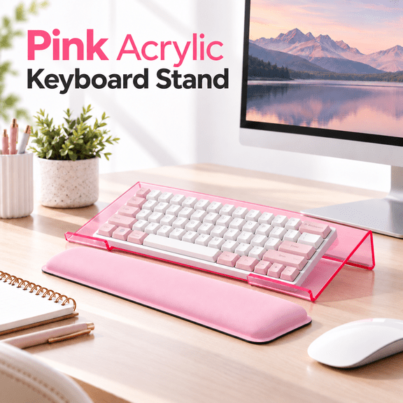 OZERA Pink Ergonomic Acrylic Computer Keyboard Wrist Rest Riser Stand, Non‑Slip Wrist Pad for Typing Pain Relief, Multiple Colors Available