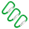 Unique Bargains Unique Bargains 3 x Silver Tone Screw Locking Spring Loaded Gate Green Carabiners Hooks
