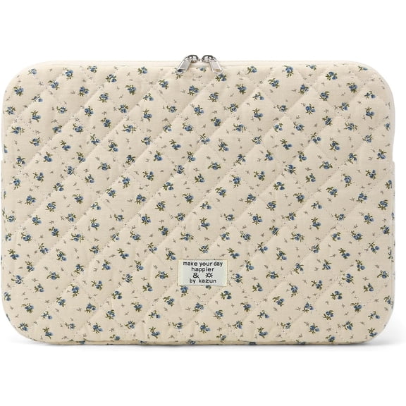 Puffy Laptop Sleeve 13-15.6 Inch Cute Quilted Protective Case Padded Floral Computer for MacBook (A-Blue, 13 Inch)