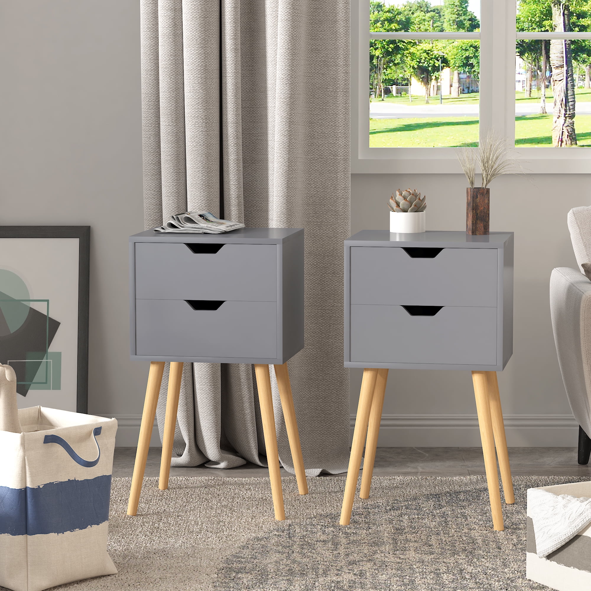 JAXPETY Set of 2 Nightstand Bedside Table Bedroom Sofa End Table Mid