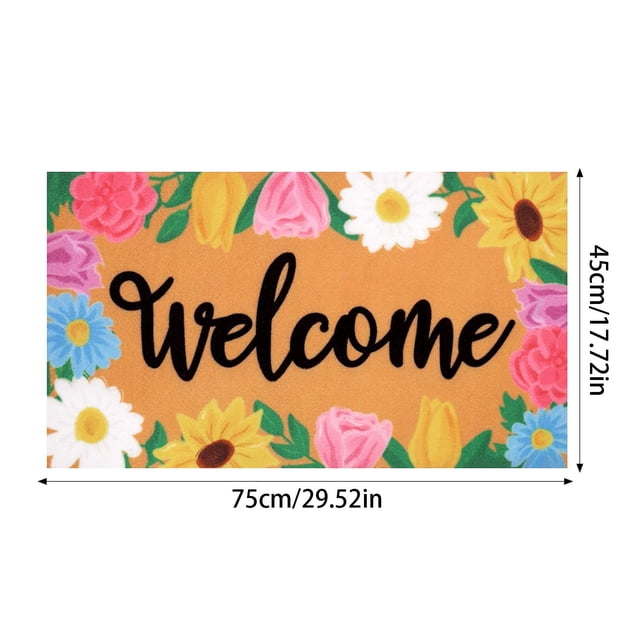 Welcoming Spring Indoor Outdoor Door Mat 45x75cm, Washable Front Door Mat with Non Slip Backing, Decorative Welcome Mat for Porch Patio Garage Entryway, Durable Polyester
