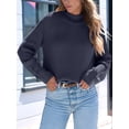 thumbnail image 4 of Women High Neck Oversized Sweaters Batwing Long Sleeve Pullover Loose Chunky Knit Jumper Navy Blue XXL, 4 of 8
