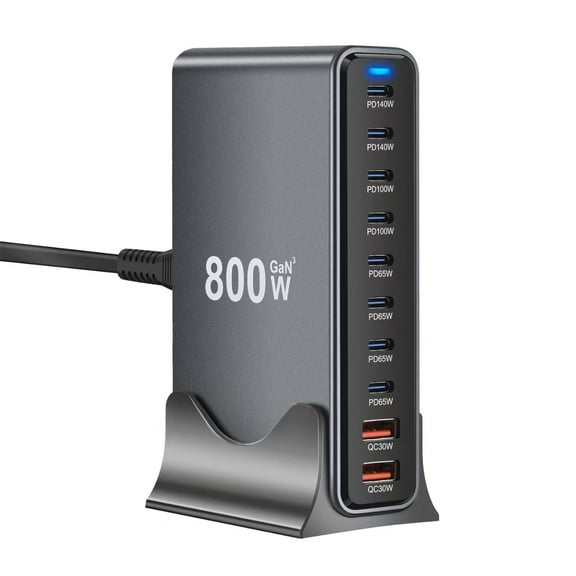BALoFI 800W GaN III 10-Port USB-C Charging Station Dual 140W PD PPS Fast Charger Compatible with MacBook Pro/iPhone 17/Dell/HP/Samsung S24