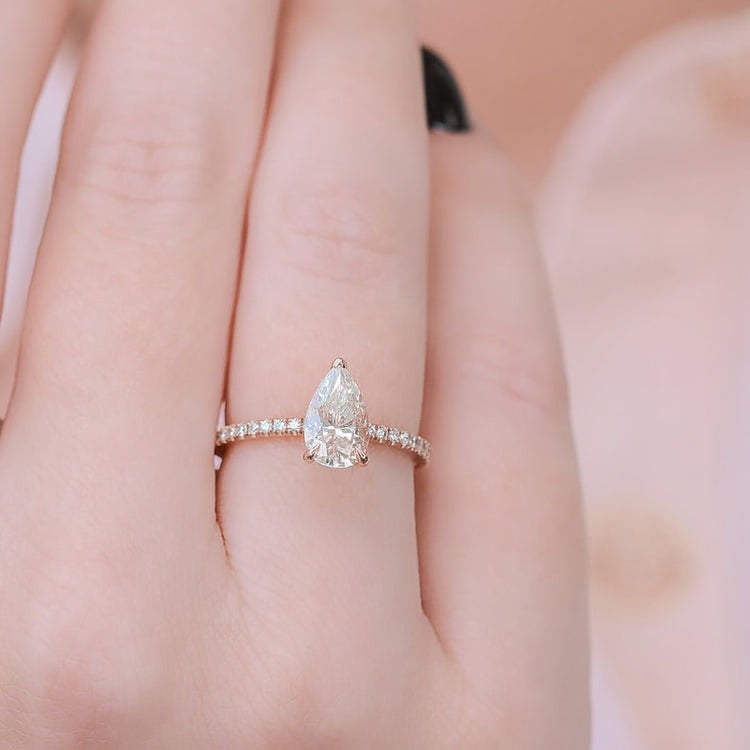 solitaire jewels 1.35 Pear Moissanite Hidden Halo Engagement Ring For Women, 10K White Gold