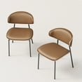 thumbnail image 3 of NessCarsti Modern Faux Leather Dining Chairs, Set of 2, Mid Century, Black Metal Legs, Khaki/Walnut, 3 of 12