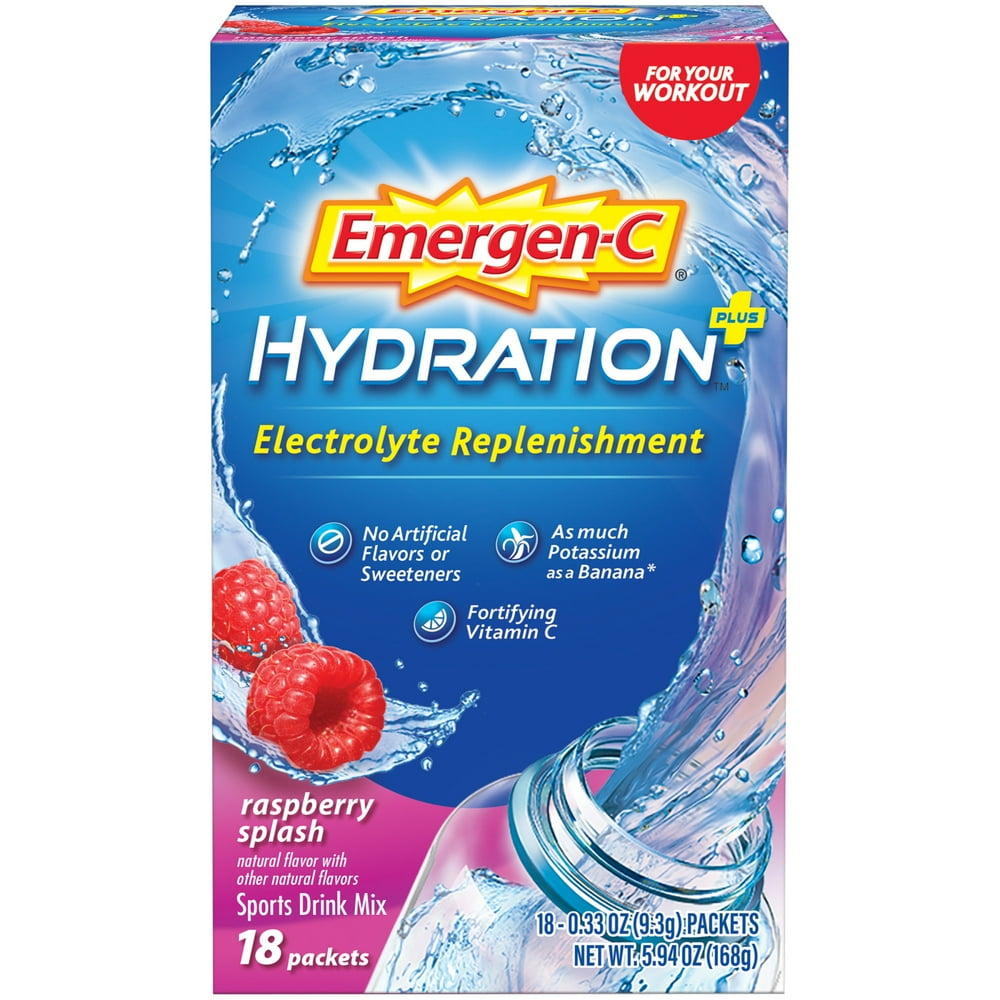 EmergenC Hydration Plus Electrolyte Supplement Powder Mix, Raspberry