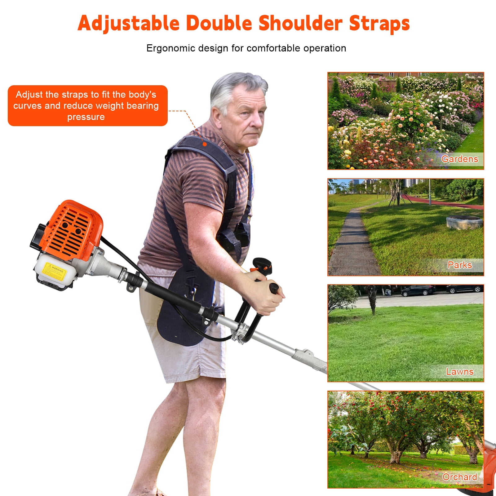 Thehsnt 52cc 2-in-1 Gas String Trimmer & Hedge Trimmer w/ Shoulder Strap