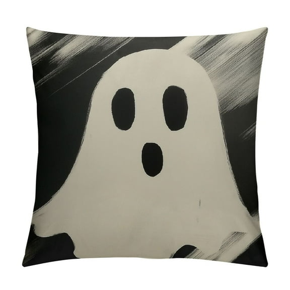 Patifu Halloween Ghost Outdoor Pillow Cover Black White Boo Throw Pillow Covers Spooky Horror Halloween Pillow Cases Soft Decorative Cover for Home Sofa Office Decor 12x12in