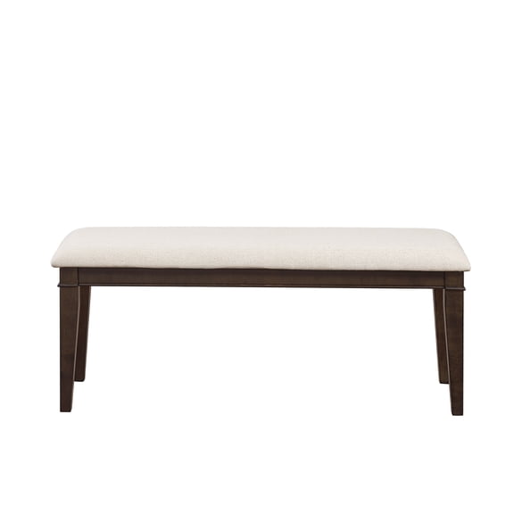 JERFIT 48" Upholstered Dining Bench, Dark Brown Wooden Bench with Beige Fabric Seat for Kitchen, Entryway, Bedroom