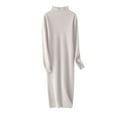 thumbnail image 3 of Dresses For Women Pure Wool Knitted Long Sleeve Half High Collar Dress Over Knee Length Women's Elegant Solid Color Versatile Autumn Winter New Arrival, 3 of 4
