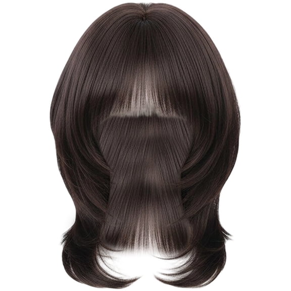 Vjnyvs Natural Black Wigs with Bangs Synthetic Medium Straight Jellyfish Wig with Bangs Layered Wig Suitable for Women Daily Party