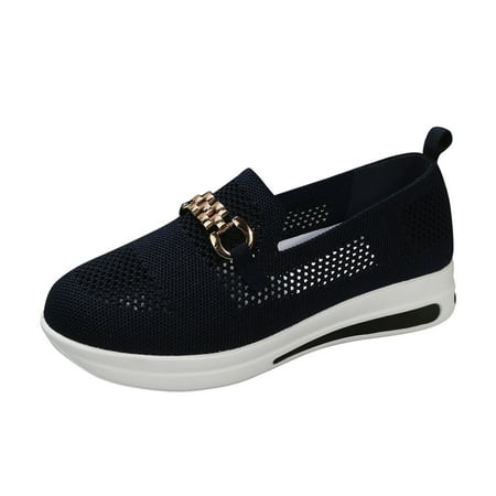 QYZEU Gym Sneakers for Women Women Shoes Flip Flops Ladies Fashion Metal Mesh Breathable Round Toe Thick Sole Casual Sports Shoes Woman Casual Shoe Navy 36