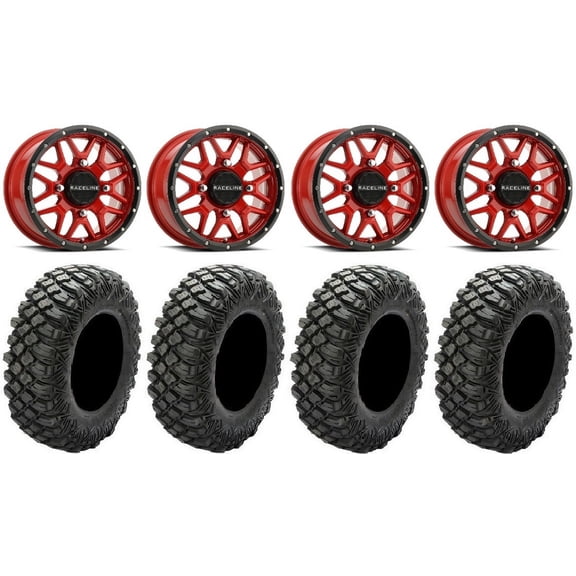 Raceline Krank 14" Wheels Red  38mm 30" Crawler XG Tires Sportsman RZR Ranger