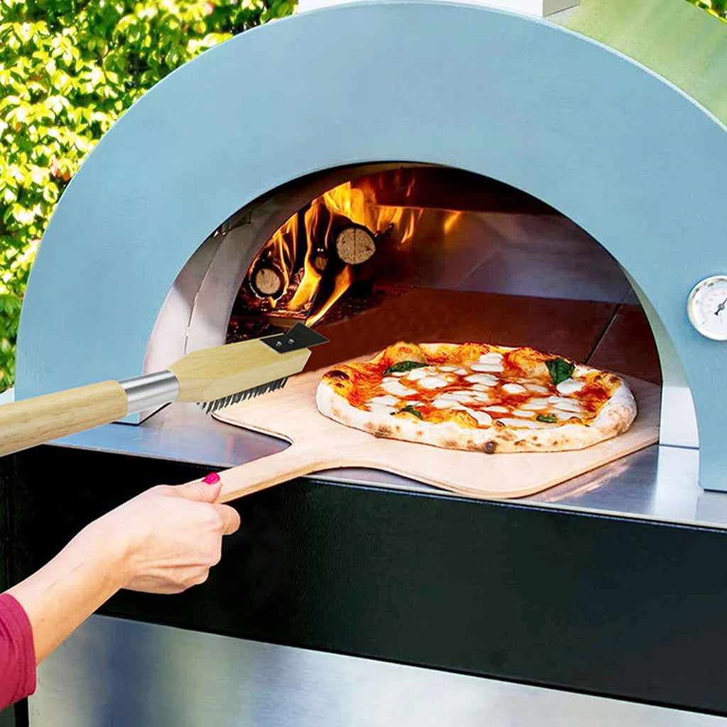 Professional Pizza Oven Brush with Detachable Handle Steel Bristles for Grills