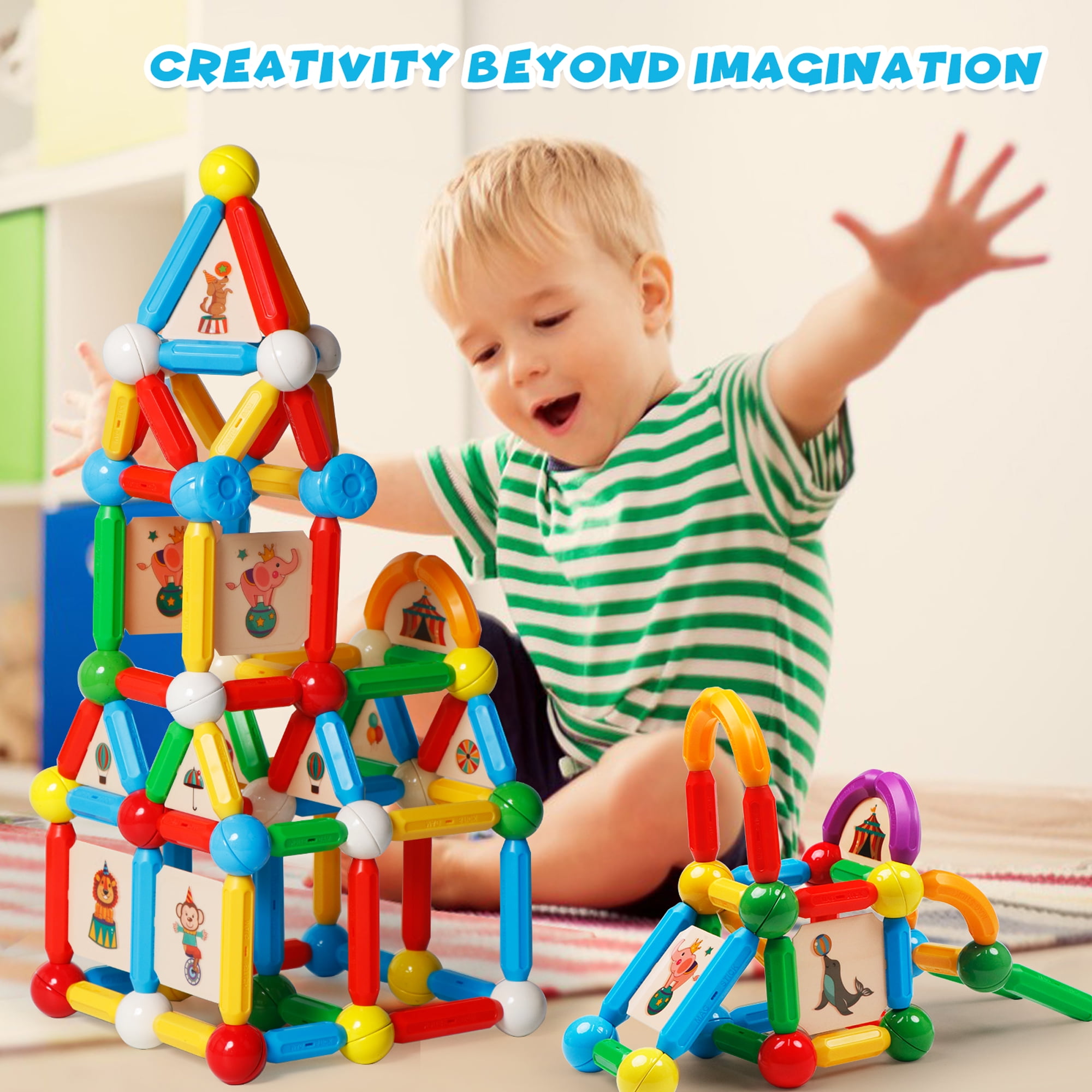 Magblock Balls and Rods Set, Colorful Building Blocks Sticks for Kids Ages 3+ Stem Construction Toys, 90Pcs
