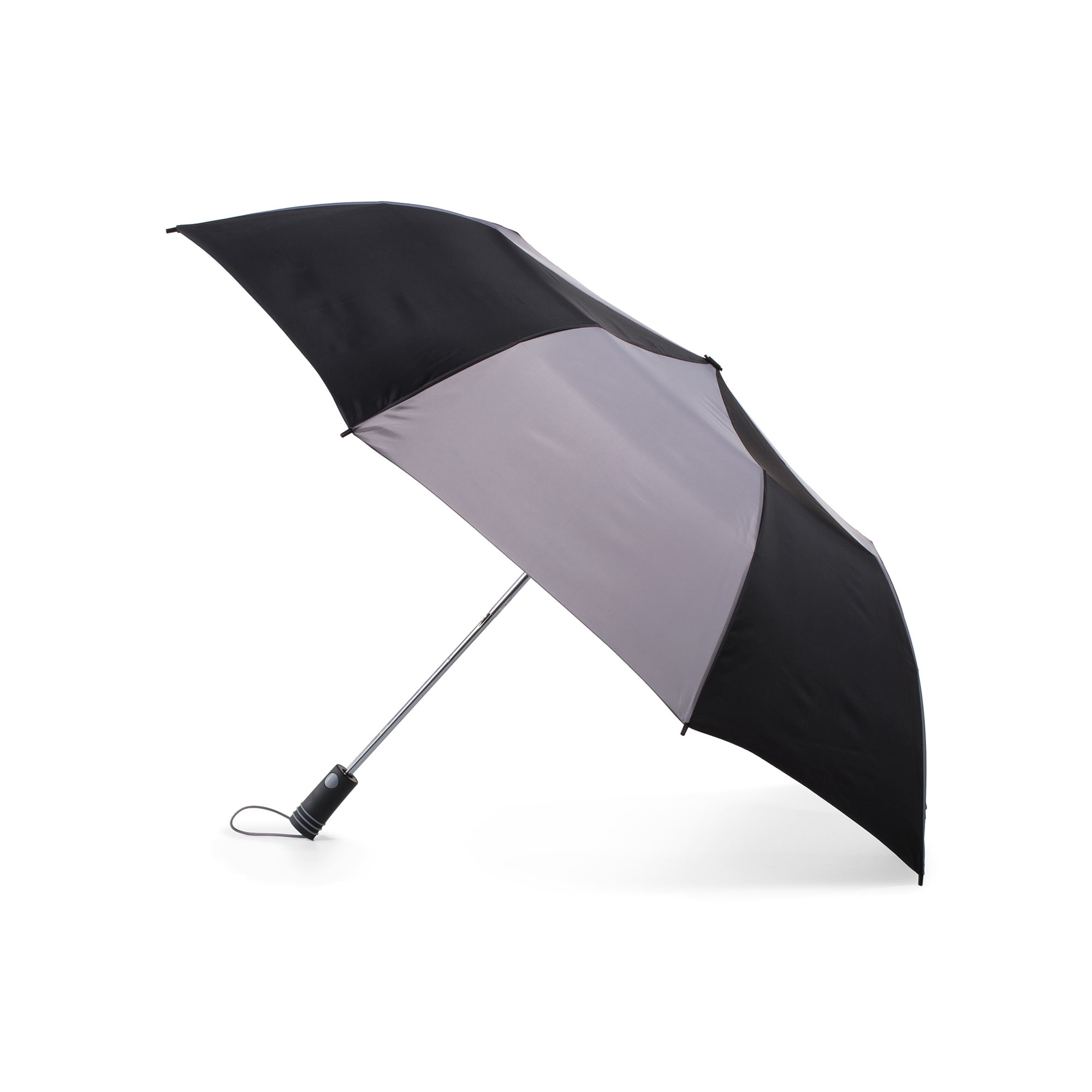 Totes Recycled Canopy Vented One-Touch Auto Open Golf Rain Umbrella with Sunguard, Black Gray