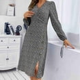 thumbnail image 3 of Vestido con estampado floral Manga larga Una línea Cuello en V Dobladillo dividido Puños con cordón Vestido largo de mujer para fiesta diaria, 3 of 8