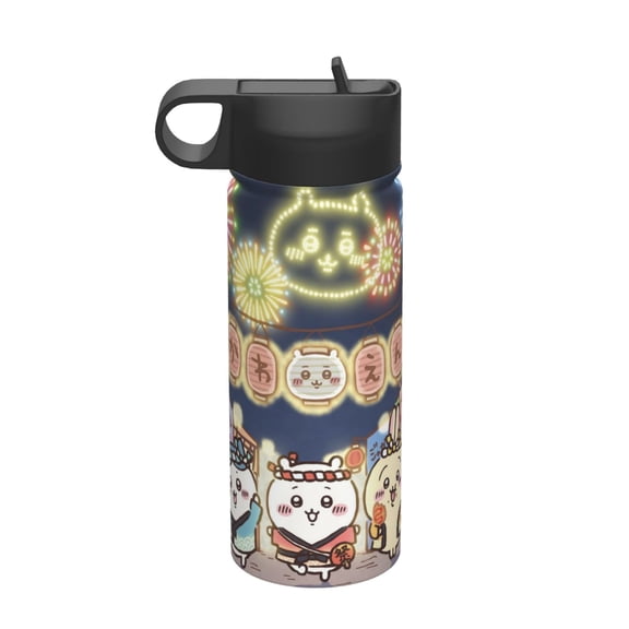 Chiikawa Kids Insulated Water Bottle With Straw - 18 Oz Stainless Steel Double Wall Vacuum Cup, Leakproof, Bpa Free, Suitable For Boys And Girls