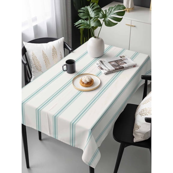 Turquoise Striped Tablecloth Rectangle Table Cloth 60x120, Waterproof Tablecloth Outdoor Table Cloth, Farmhouse Pinstripes Geometric Color Washable Table Cover for Kitchen Dinning Party