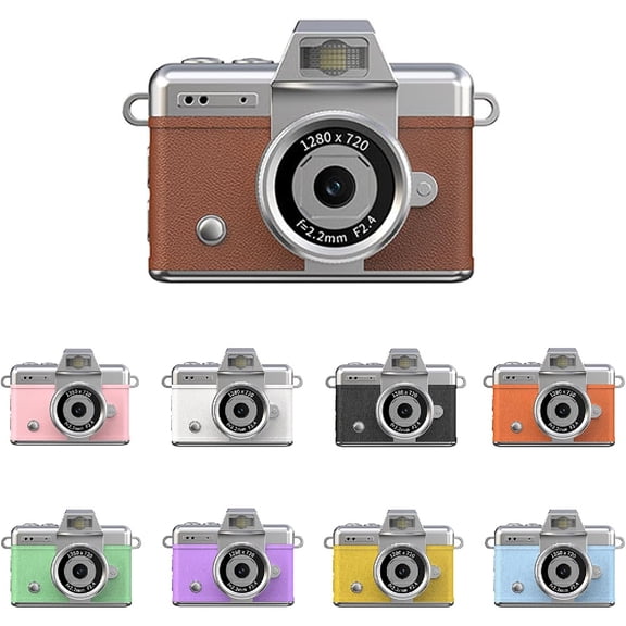 Mini Keychain Camera, 1080P HD Portable Camera with Flip Screen, Built-in Flash, 8GB Storage (Expandable), Type-C Charging, for Students Travel & Concerts(Brown)