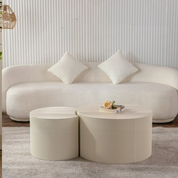 Handcrafted Round Wooden Coffee Table with Sturdy Pedestal for Living Room