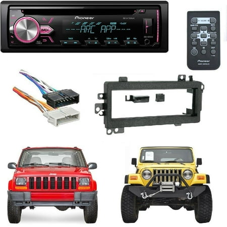 Variable Speed Receiver Pioneer Single DIN In-Dash CD Car Stereo Receiver w/ Variable Color Dash Install Mounting Kit + Stereo Wire Harness for Select Dodge Eagle Plymouth Jeep Vehicles ()