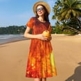thumbnail image 4 of Naloa Tennis Ball In Fire Print Womens Summer A-Line Dress with Pockets,Short Sleeve Dresses,Flowy Beach Swing Dress for Vacation Travel, 4 of 6