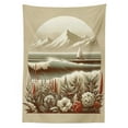thumbnail image 2 of Ambesonne Nautical Tablecloth Rectangular Table Cover, Floral Sea Shore and Boat, 60"x90", Grey Yellow Dark Salmon, 2 of 3
