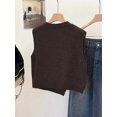 thumbnail image 2 of 1pc Solid Color Cropped Round Neck Asymmetrical Button Design Fashion Layering Sleeveless Knit Vest Tank Top Summer, Effortless Style, 2 of 9