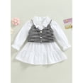 thumbnail image 3 of Kid Girl 2Pcs Summer Outfits, Long Sleeve Solid Color Shirt Dress + Houndstooth Cami Tops Set, 3 of 9