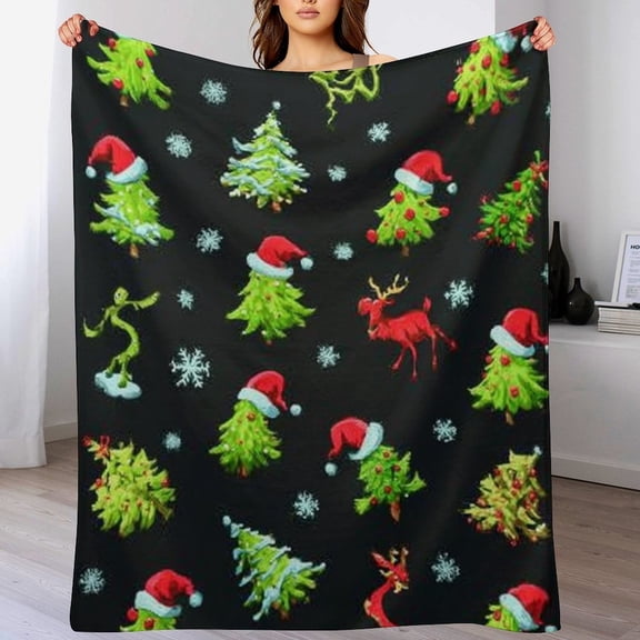 RKSupls Christmas Throw Blanket,Soft Flannel Elk Snowman Tree Blanket, Fuzzy Warm Cozy Winter Blanket for Couch Bed Home Decor,50x60 in