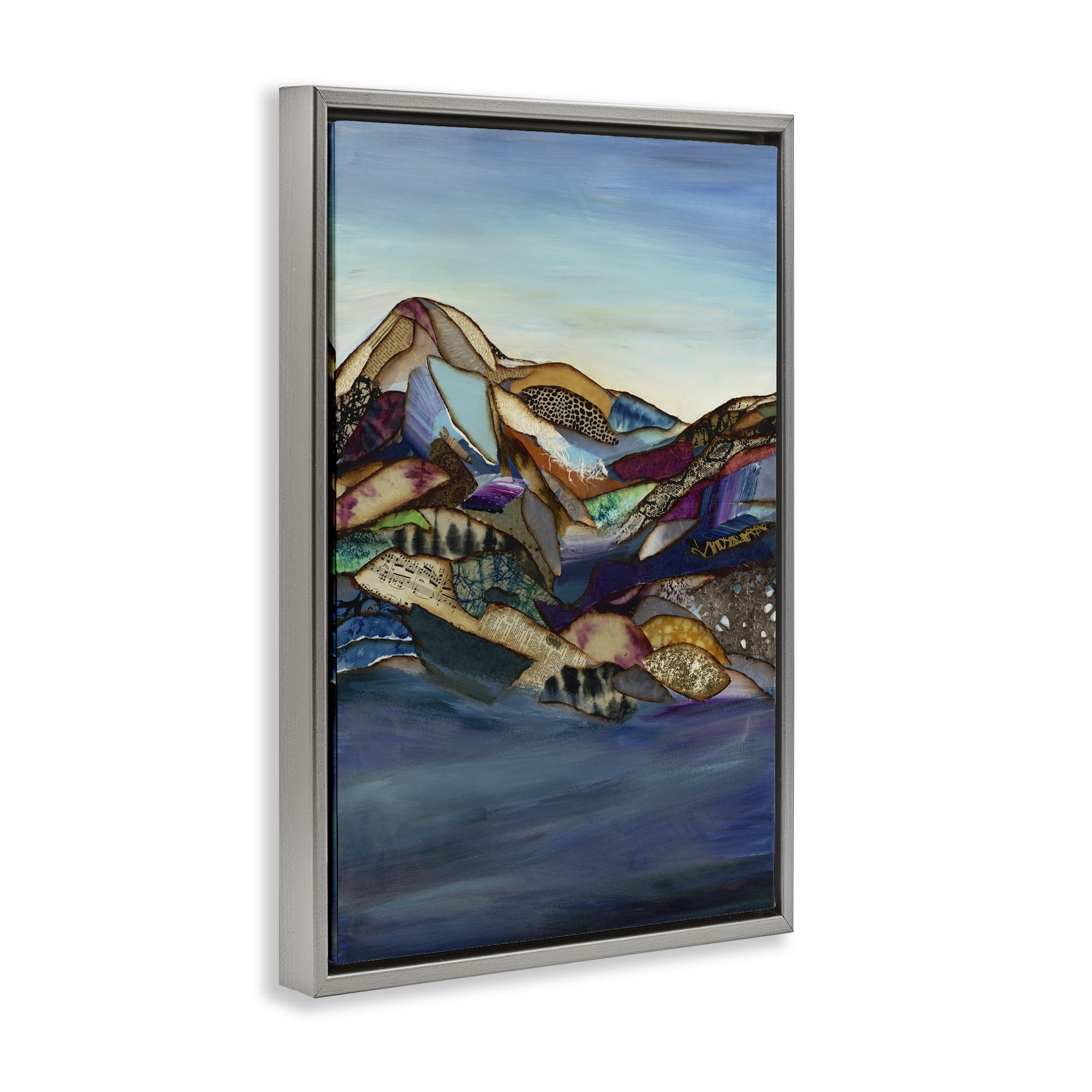Stupell Industries Patchwork Collaged Mountains Gray Framed Floater Canvas Wall Art, design by Van Horne-Borcherding