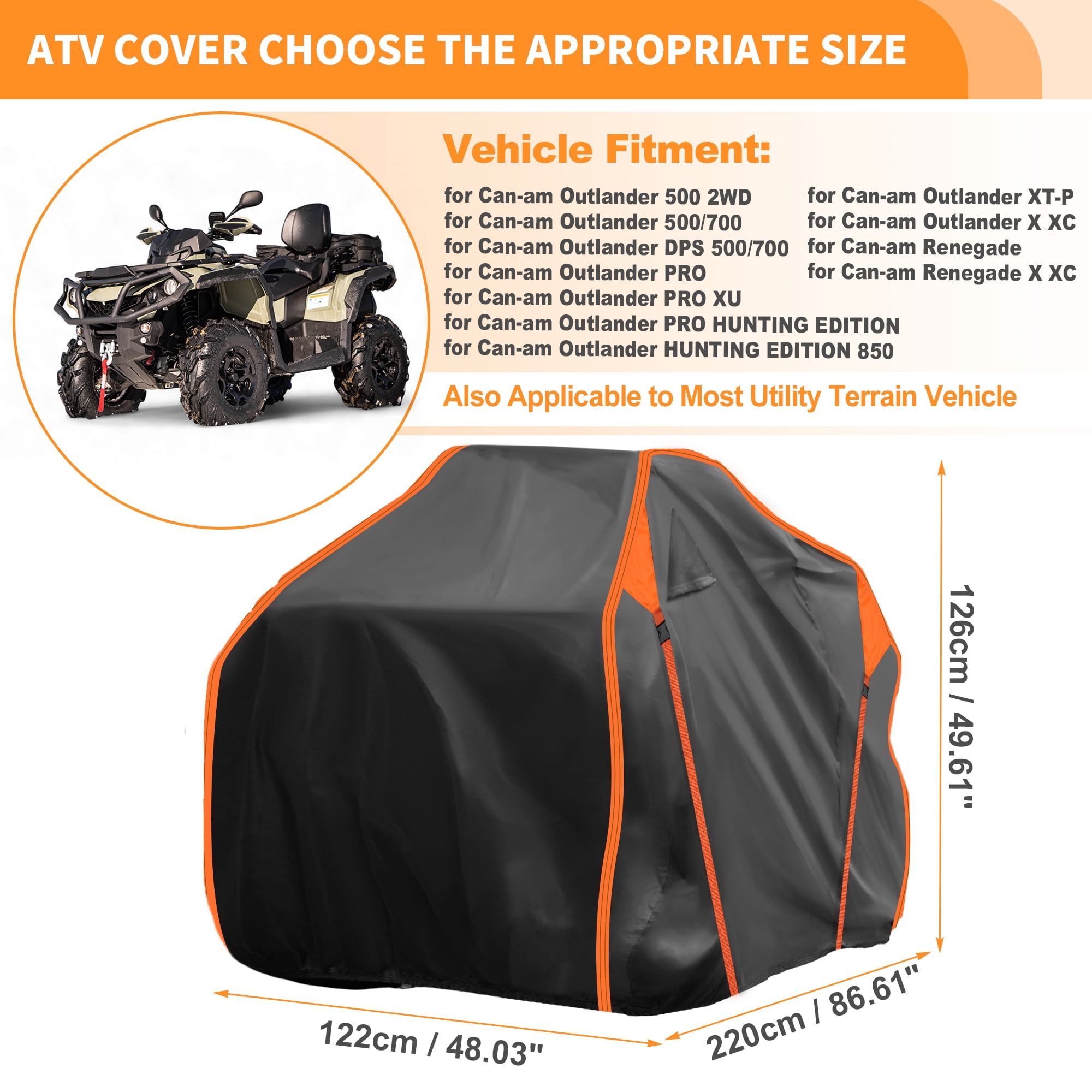 Unique Bargains ATV Cover for Can-am Outlander 500 Waterproof Protection Black Orange