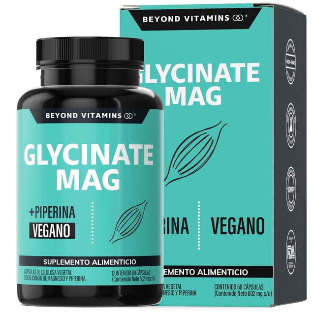 Suplemento Alimenticio Vegano Glycinate Magnesium Beyond Vitamins 2400mg con Piperina al 95% para ma