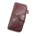 thumbnail image 1 of Cartera larga para mujer, cartera sencilla de piel encerada con aceite, monedero de color liso, bolso de mano para mujer, 1 of 6