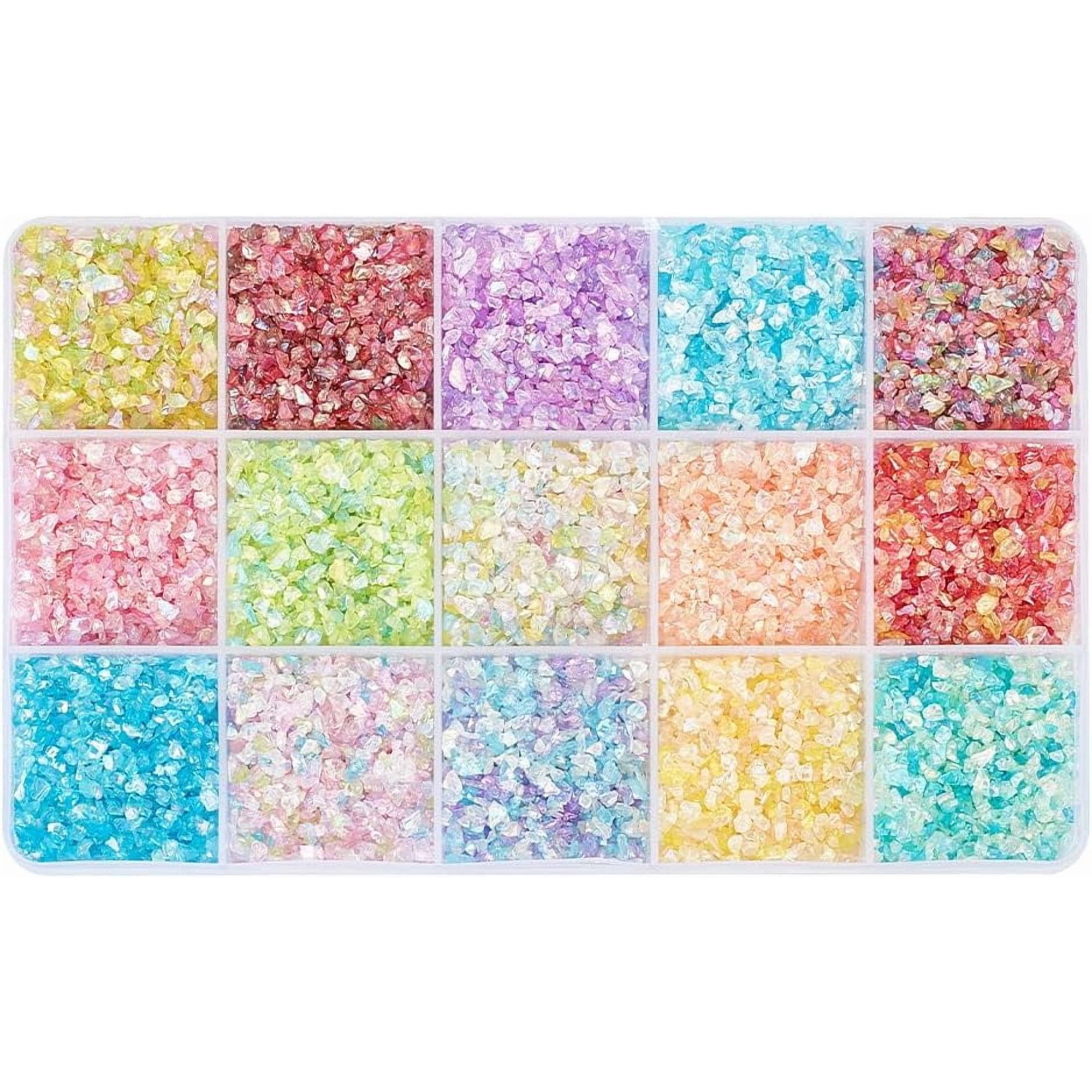 1 Box 195g 15 Colors Glass Chip Beads Glass Crushed Pieces No Hole Irregular Beads Tiny Glass Bead UV Resin Beads Chips Stones