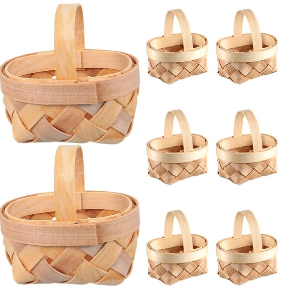 8pcs Mini Woven Baskets Miniature Flower Basket Doll House Picnic Basket Tiny Party Favor Containers