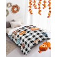 thumbnail image 4 of Thanksgiving Pumpkin Flannel Blanket for Bed,Travel and Camping, Fall Vintage Orange Blue Leaves Black White Geek Super Soft Cozy Blanket for All Seasons 40"x60", 4 of 6