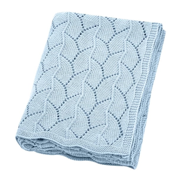 Manta de bebé Loyfoky de punto de algodón azul 76x102 cm