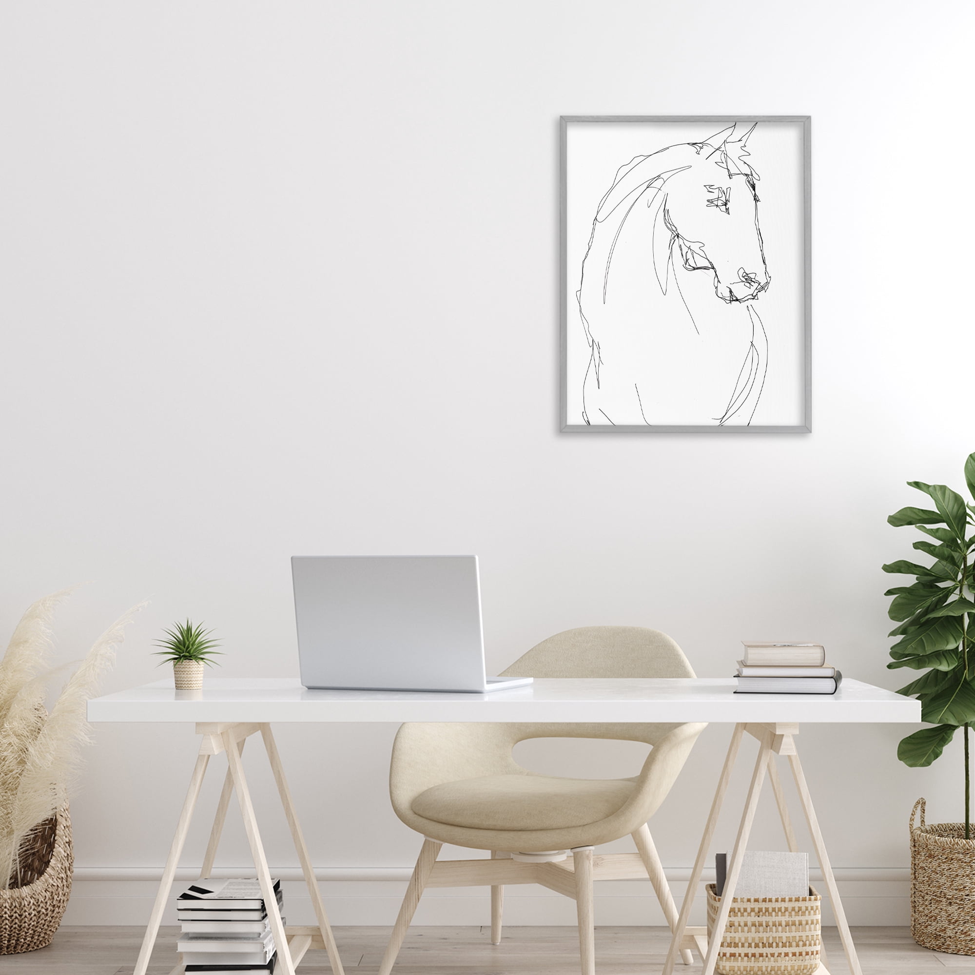 Stupell Industries Sketched Horse Contour Gray Framed Giclee Art, design by Lorenzo Collective
